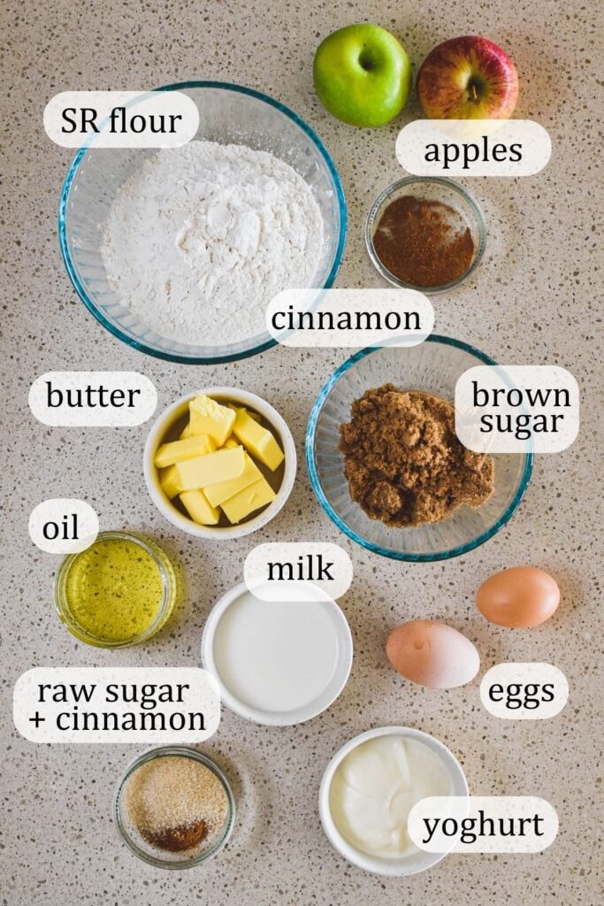 Ingredients for Apple Cinnamon Muffins.