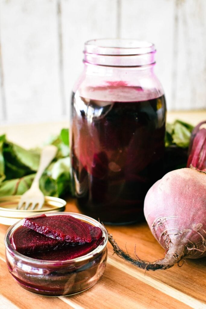 pickled beetroot in jar.