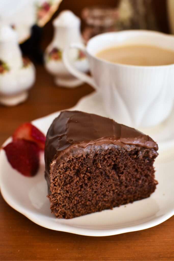 slice of boiled chocolate cake.