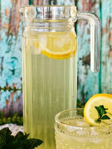 homemade lemonade in jug.