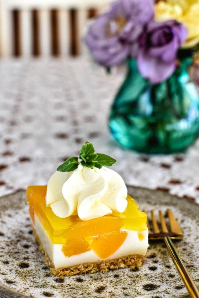 peach slice on table.