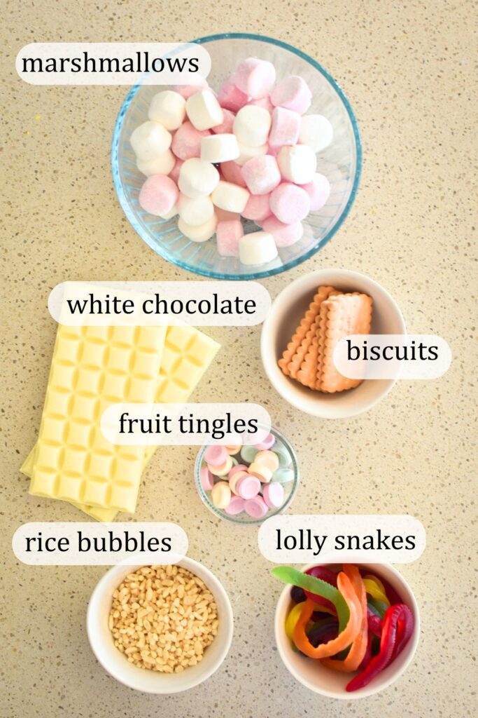 ingredients for white chocolate rocky road.