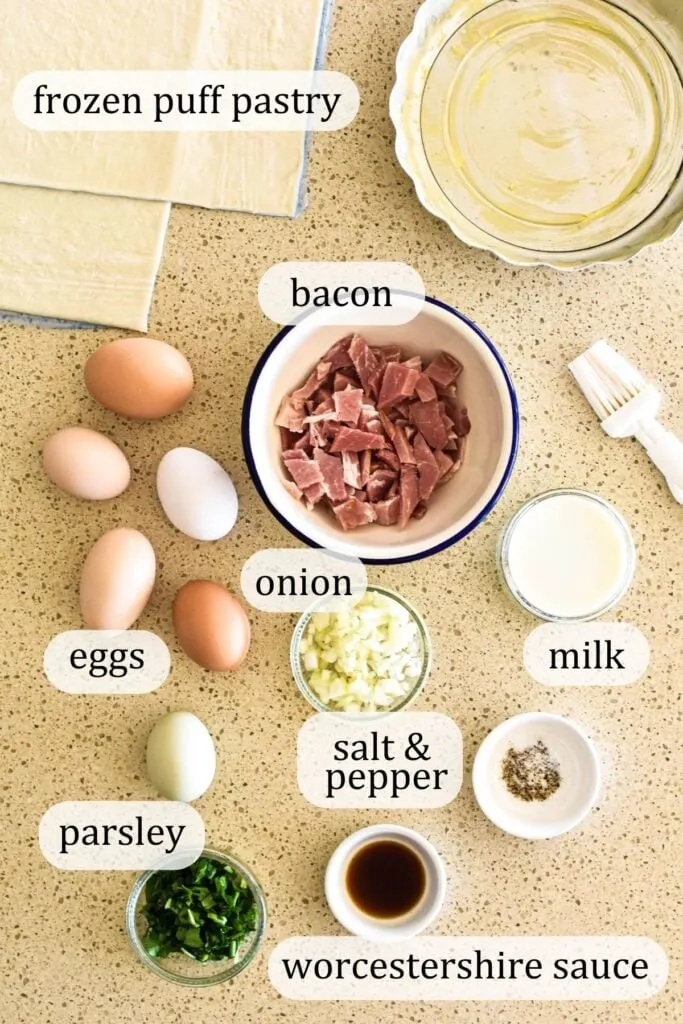 egg and bacon pie ingredients.