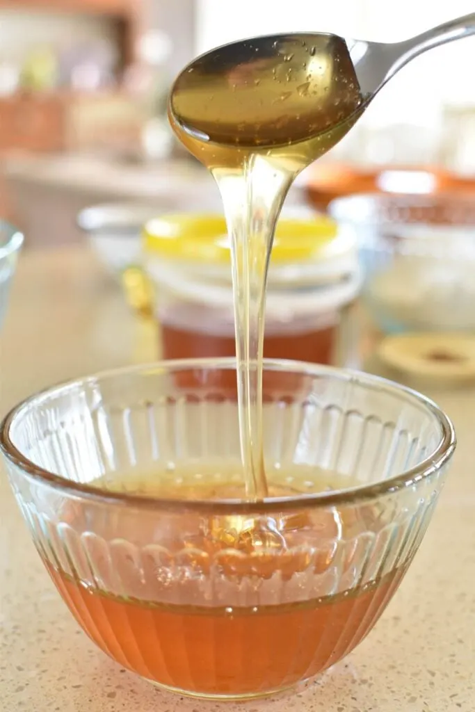 honey drizzle when measuring honey for honey cake.