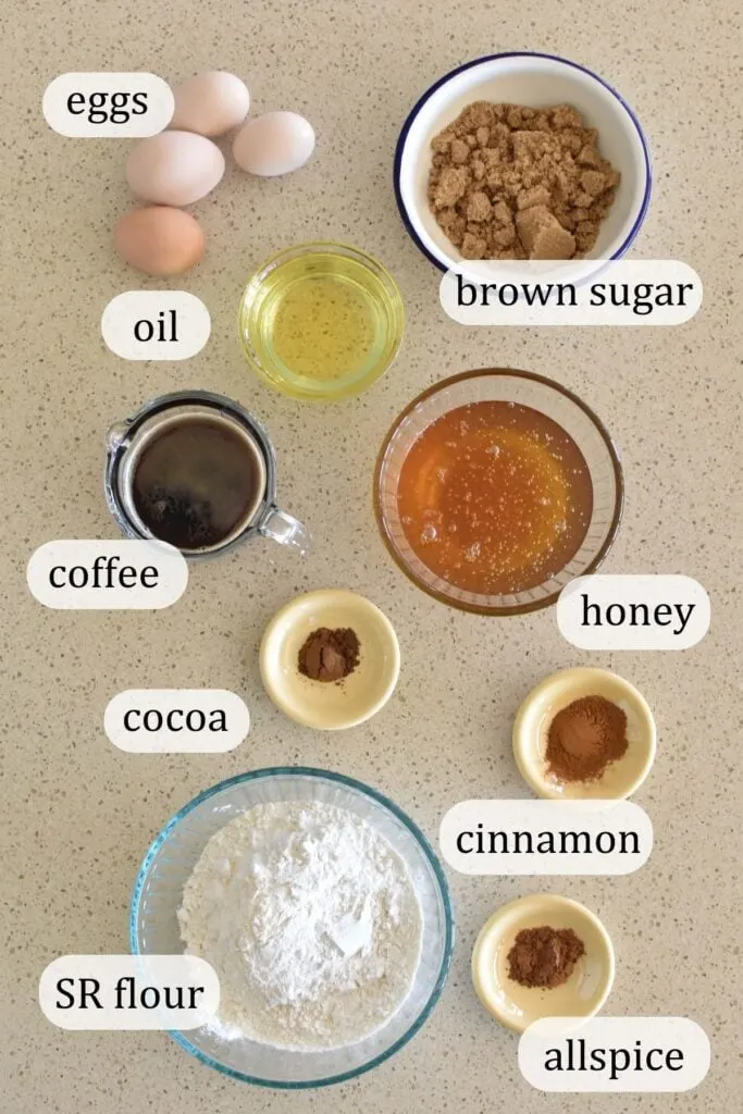 ingredients for Jewish honey cake