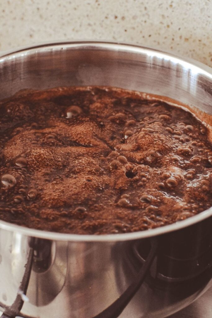 simmering chocolate fudge mixture.