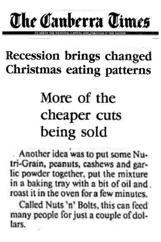 newspaper clipping nuts and bolts recipe
