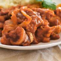 sausage casserole on plate.