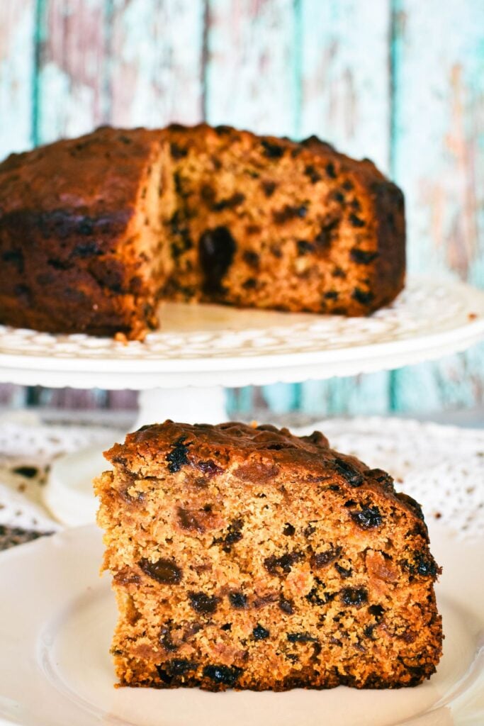 boiled pineapple fruit cake on cake stand.