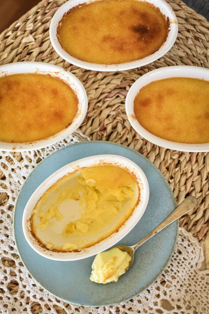 Baked coconut custard in ramekins.