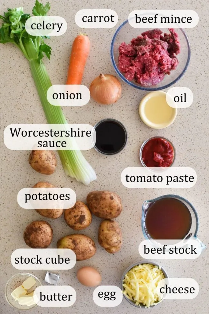 ingredients for cottage pie.