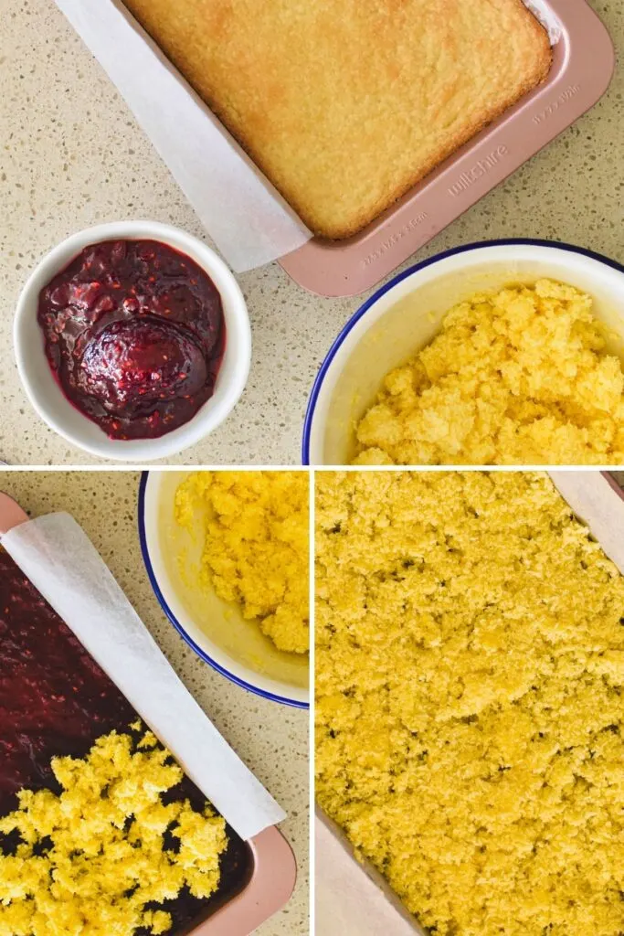 making raspberry coconut slice.