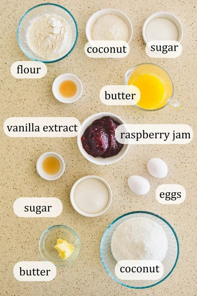 ingredients for coconut slice.