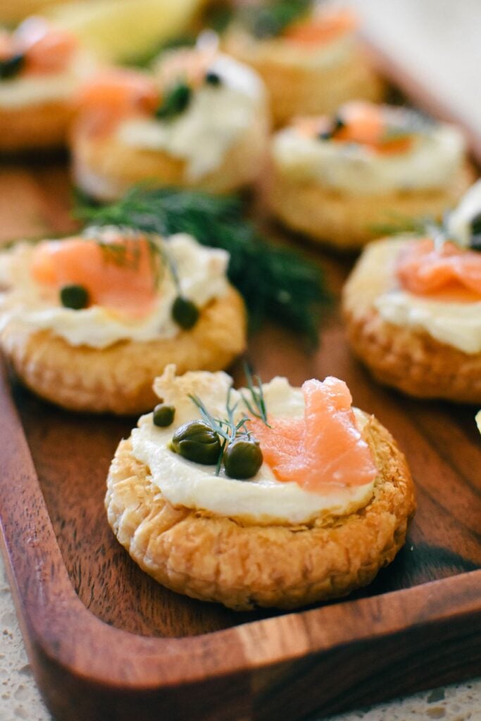 serving smoked salmon tartlets.