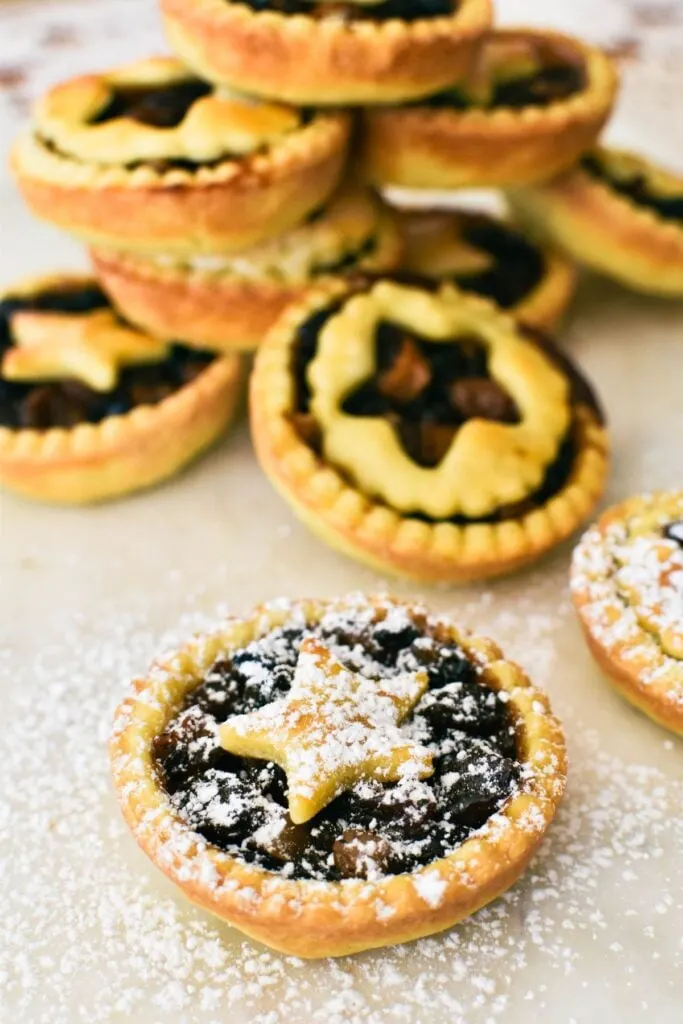 fruit mince pies dusted with icing sugar