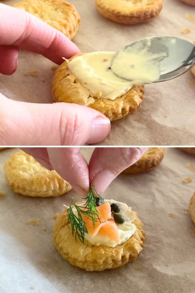 making smoked salmon tartlets.