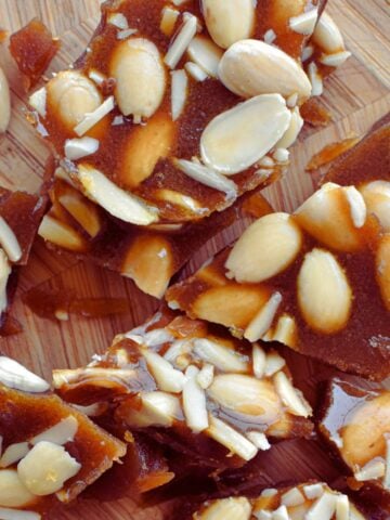 pieces of almond rock toffee.