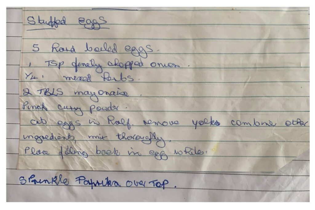 devilled eggs recipe handwritten