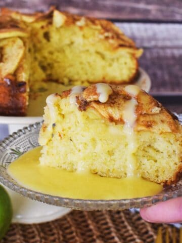 apple tea cake being served.