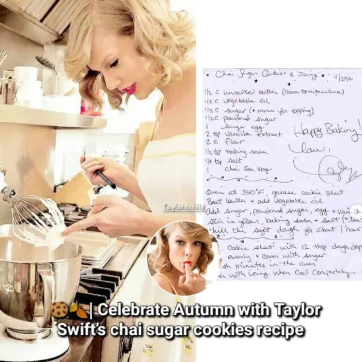 Taylor Swift's handwritten recipe for chai cookies.