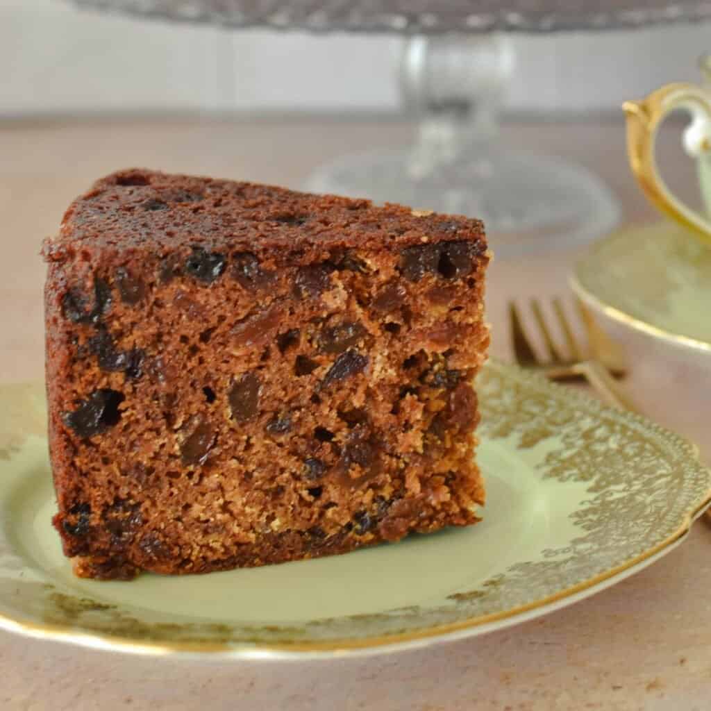 boiled fruit cake on plate.