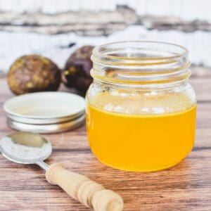 Passionfruit Syrup in jar.