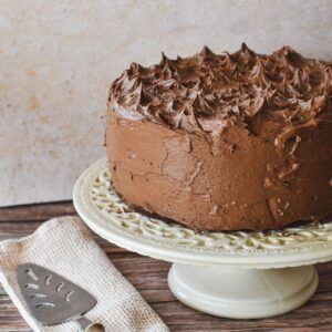 Eggless Chocolate Cake on stand.