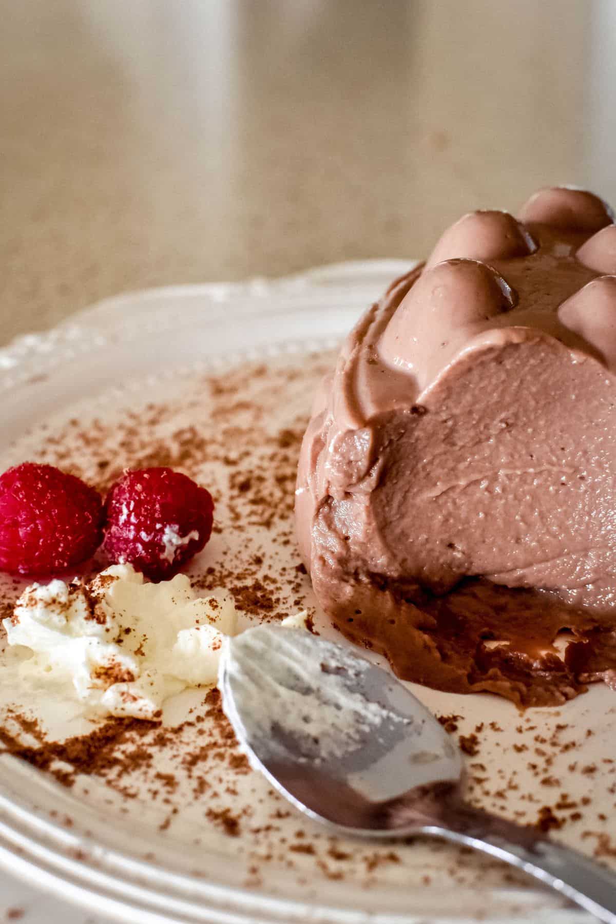 Serving chocolate blancmange.