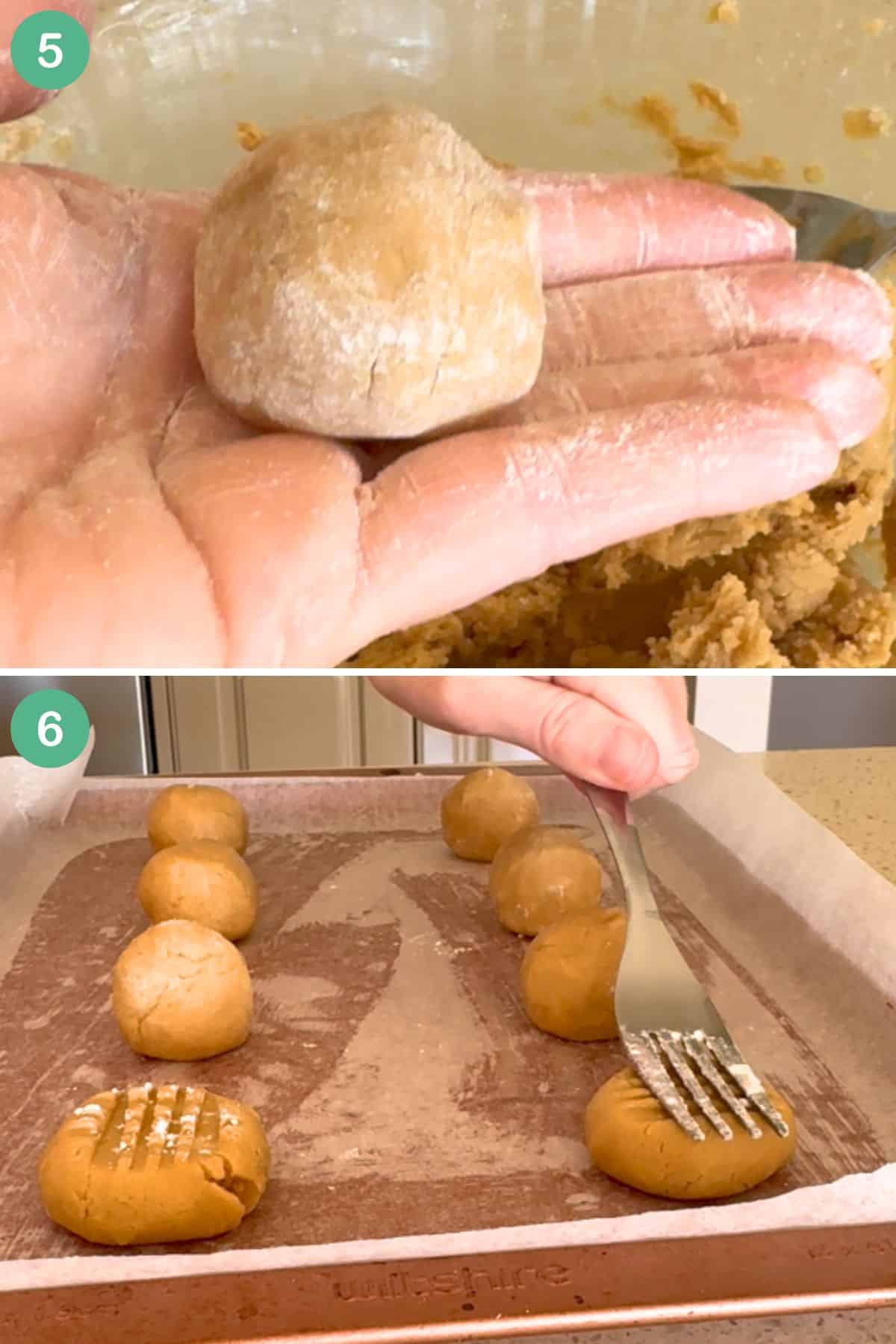 Rolling dough for peanut butter biscuits.