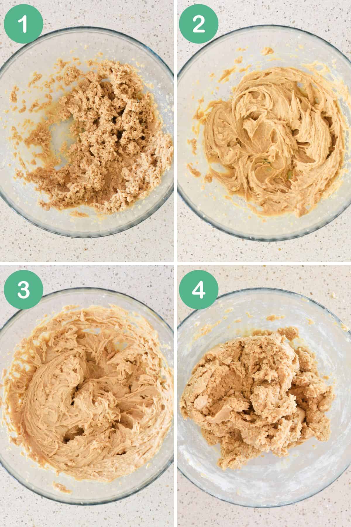Making mixture for peanut butter biscuits.