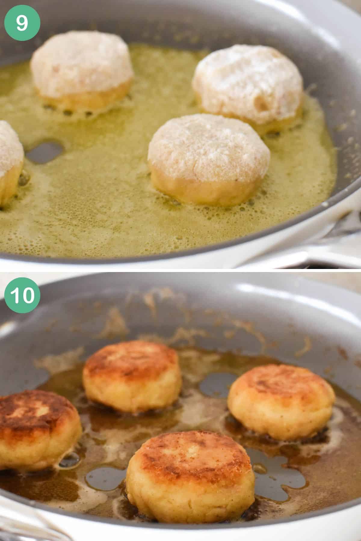 Cooking tuna patties.