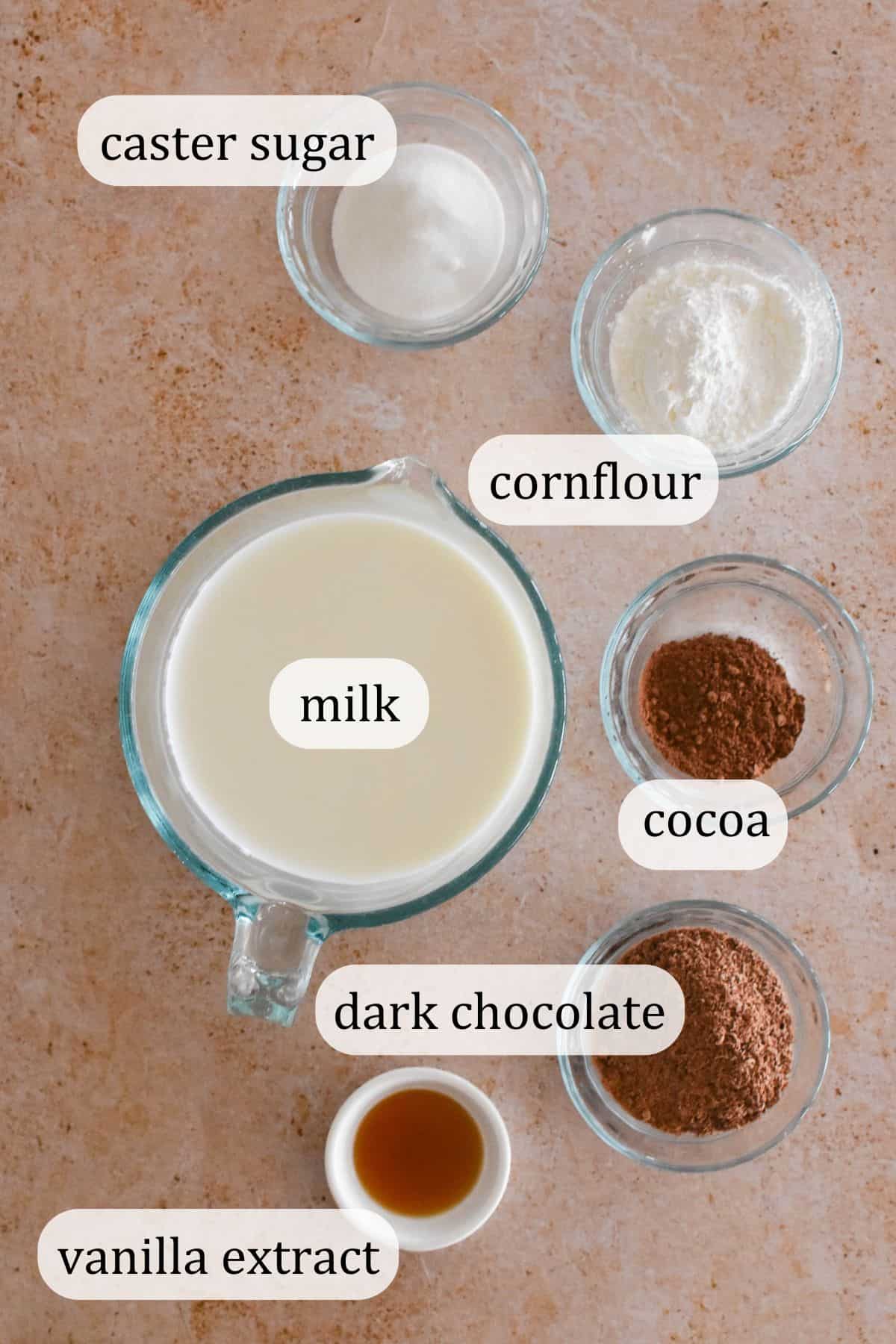 Ingredients for chocolate blancmange.