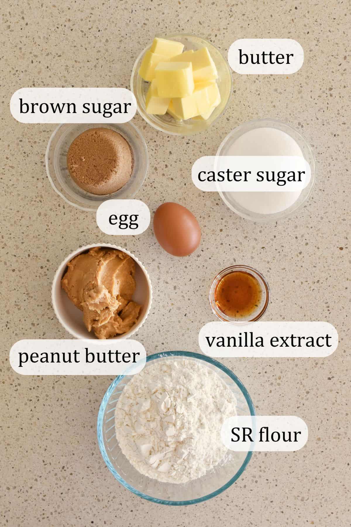 Ingredients for peanut butter biscuits.