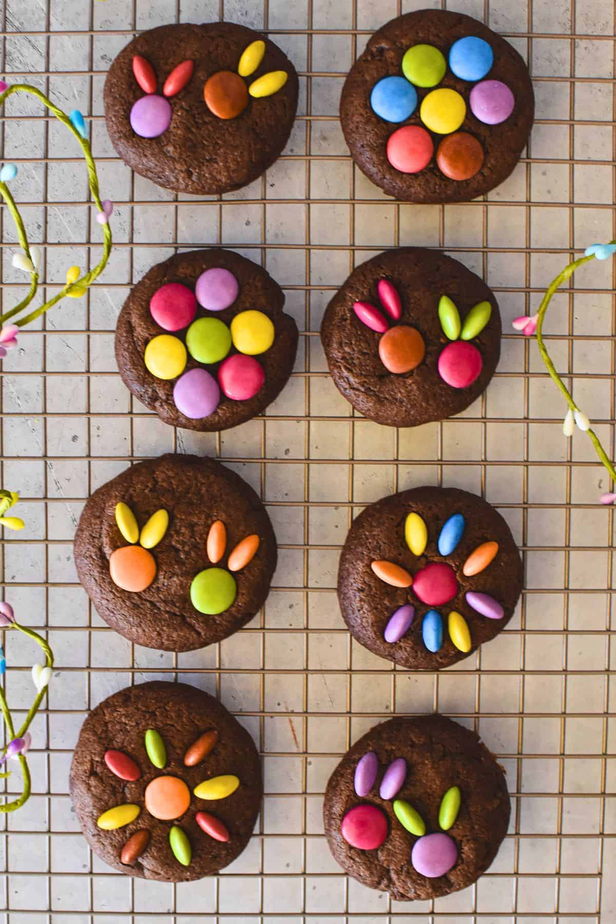 Smartie Cookies on cooling tray.