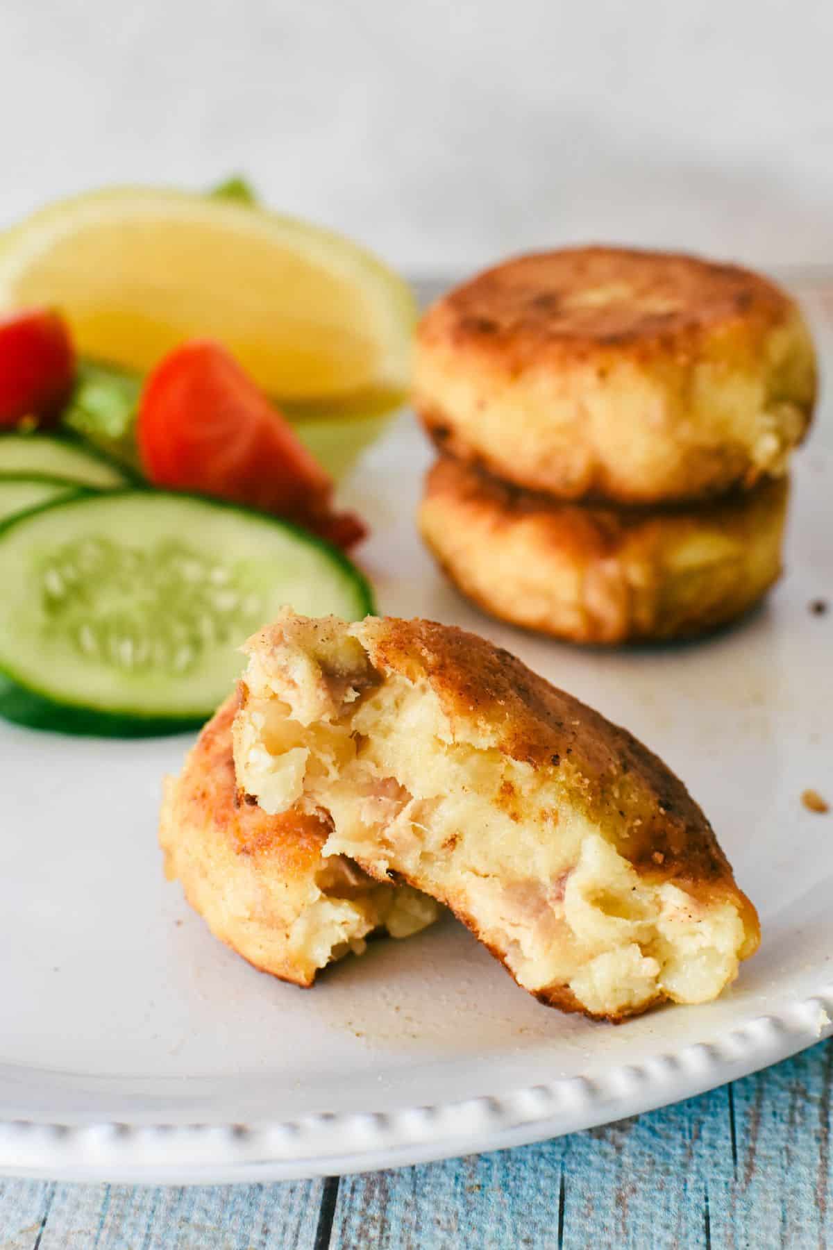 Tuna Patties on plate.