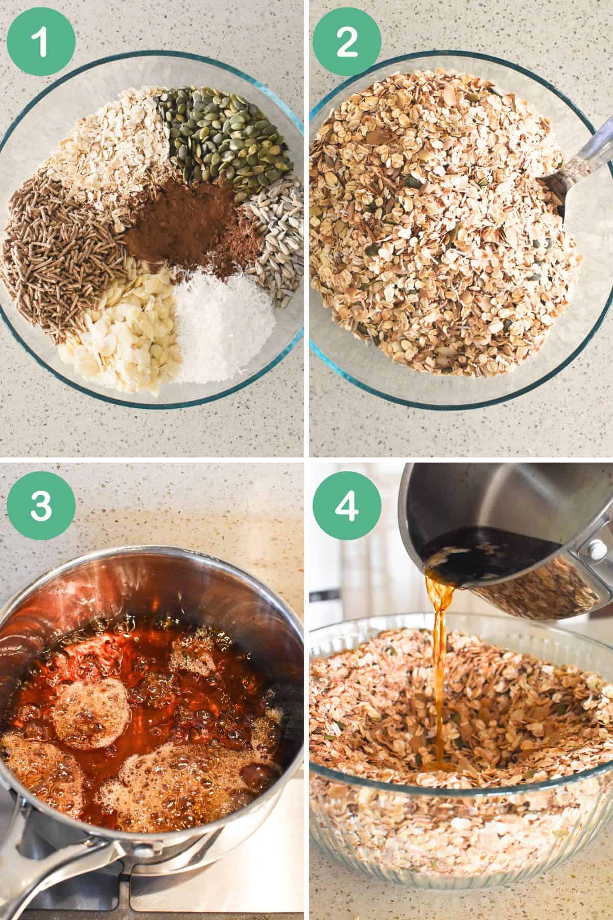 Collage showing how to make toasted muesli.