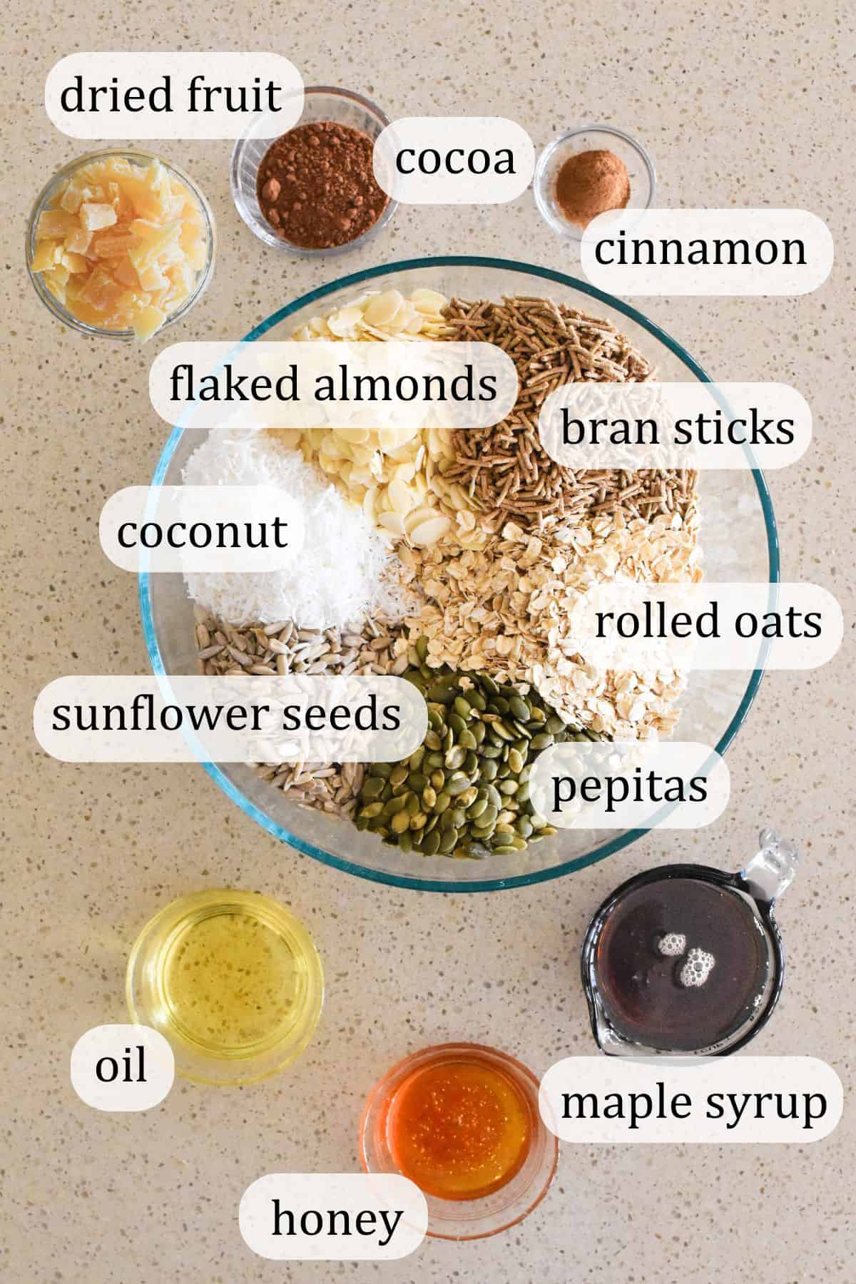 Ingredients for toasted muesli.