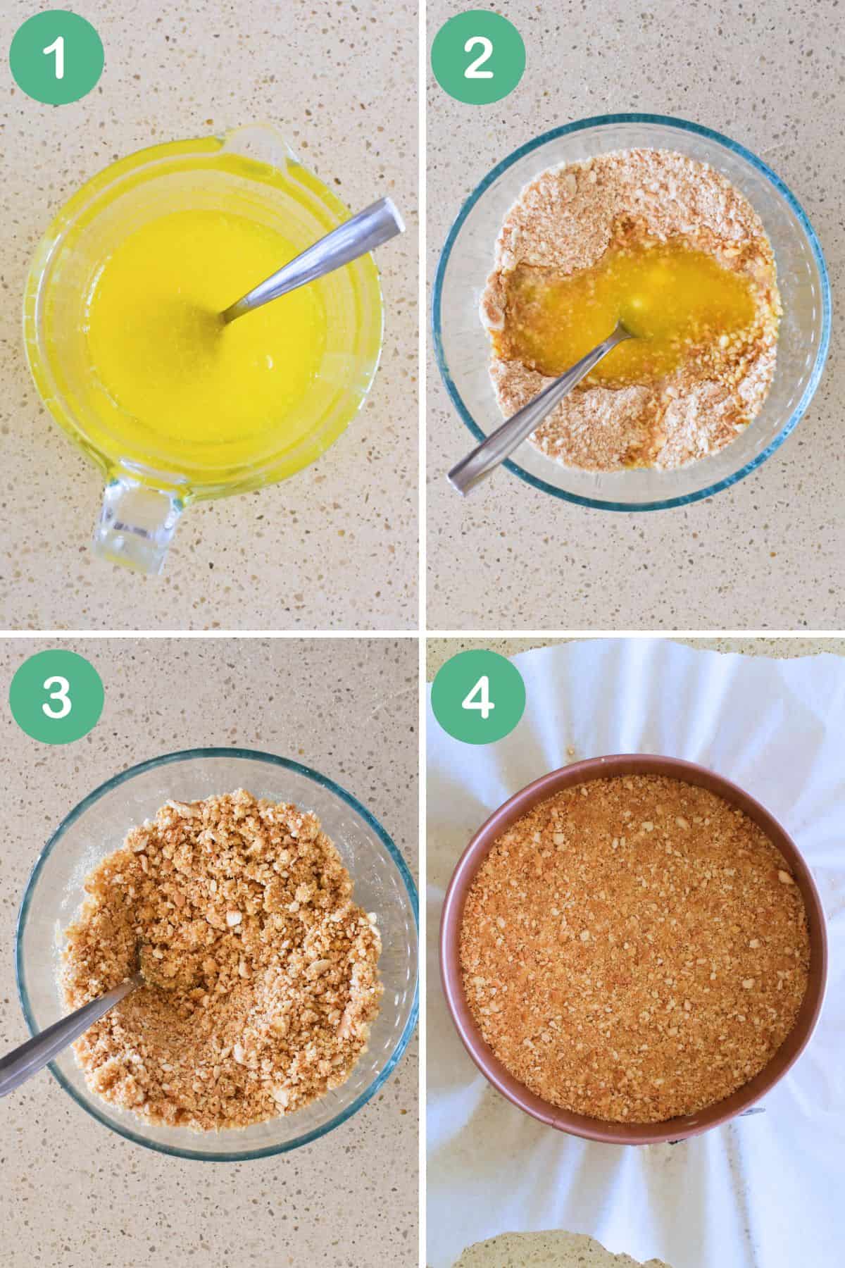 Making the base for lemon cheesecake.