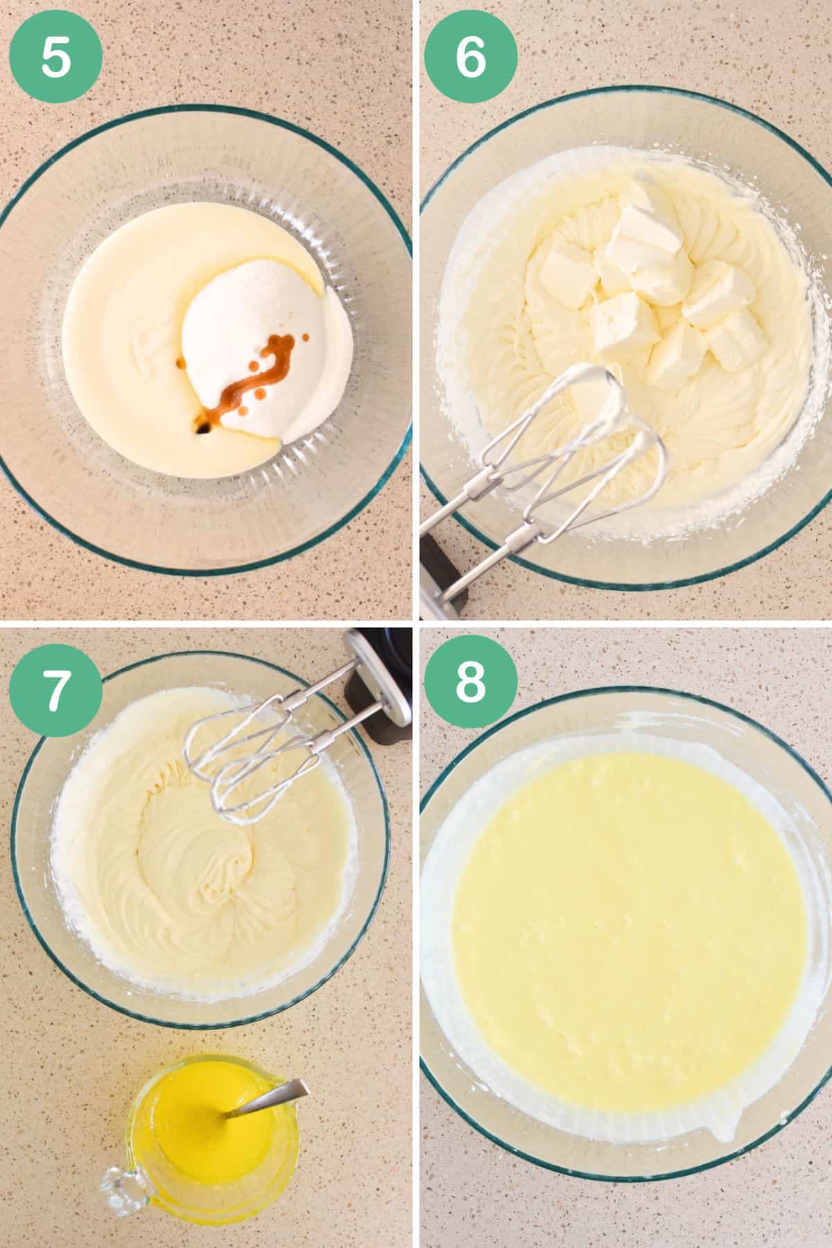 Making the filling for lemon cheesecake.