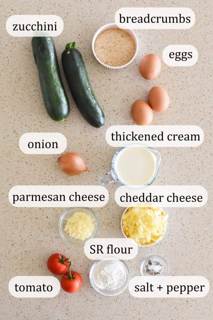 Ingredients for zucchini slice.