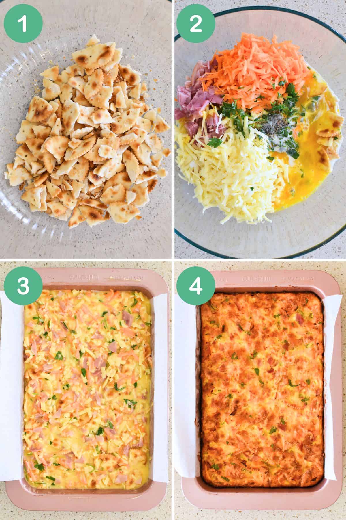 Steps involved in making savoury slice.