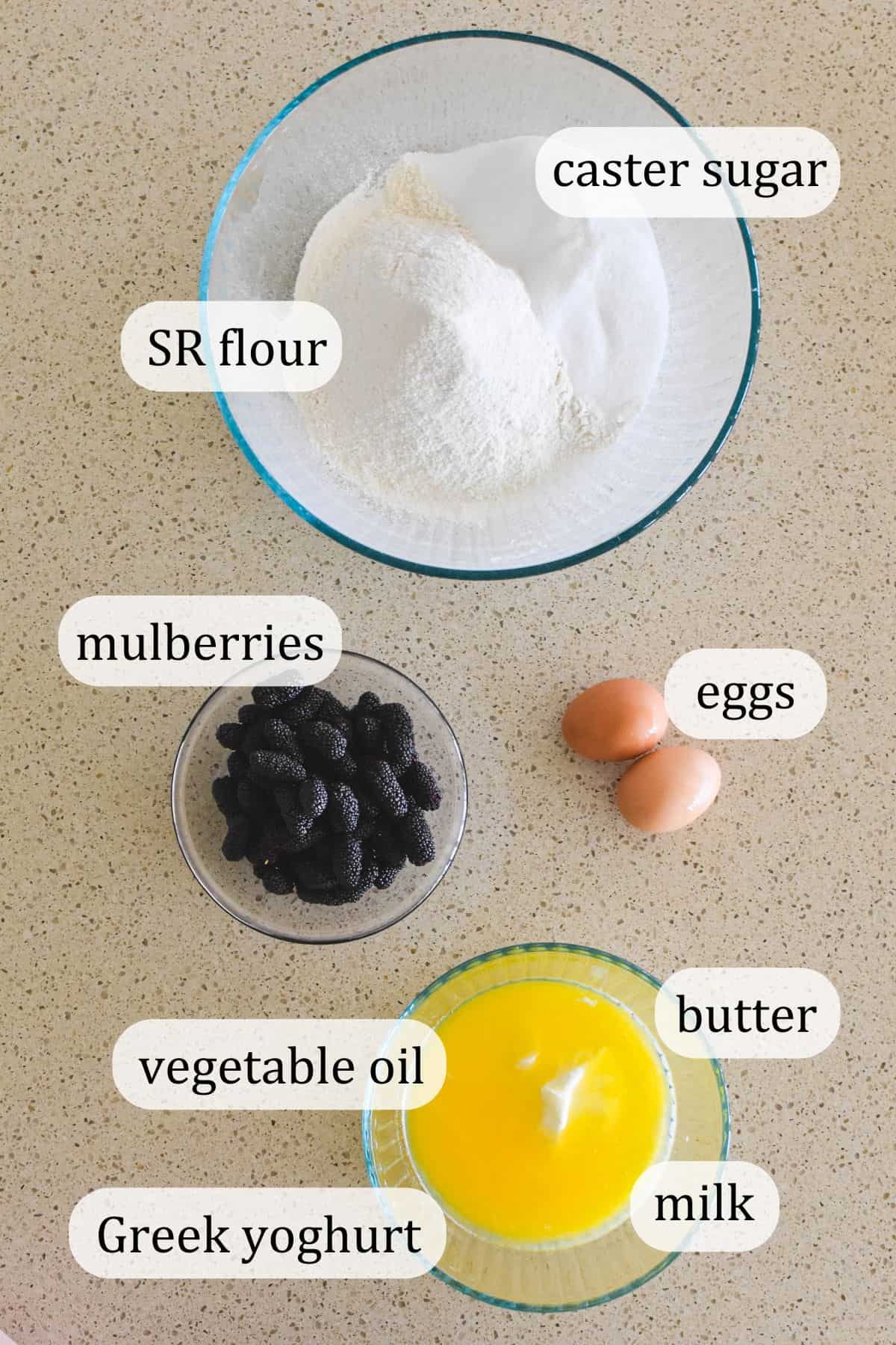 Ingredients for Mulberry Muffins.