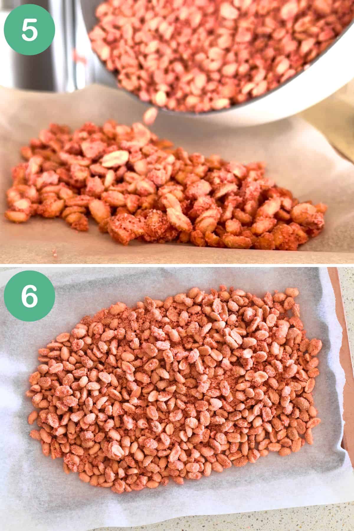 Cooking sugar coated peanuts.