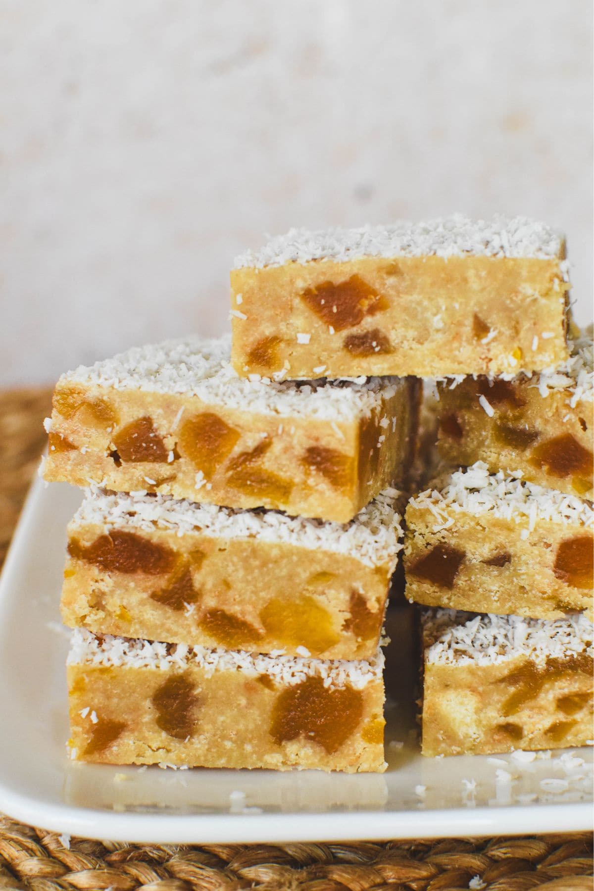 Apricot Slice stacked on plate.