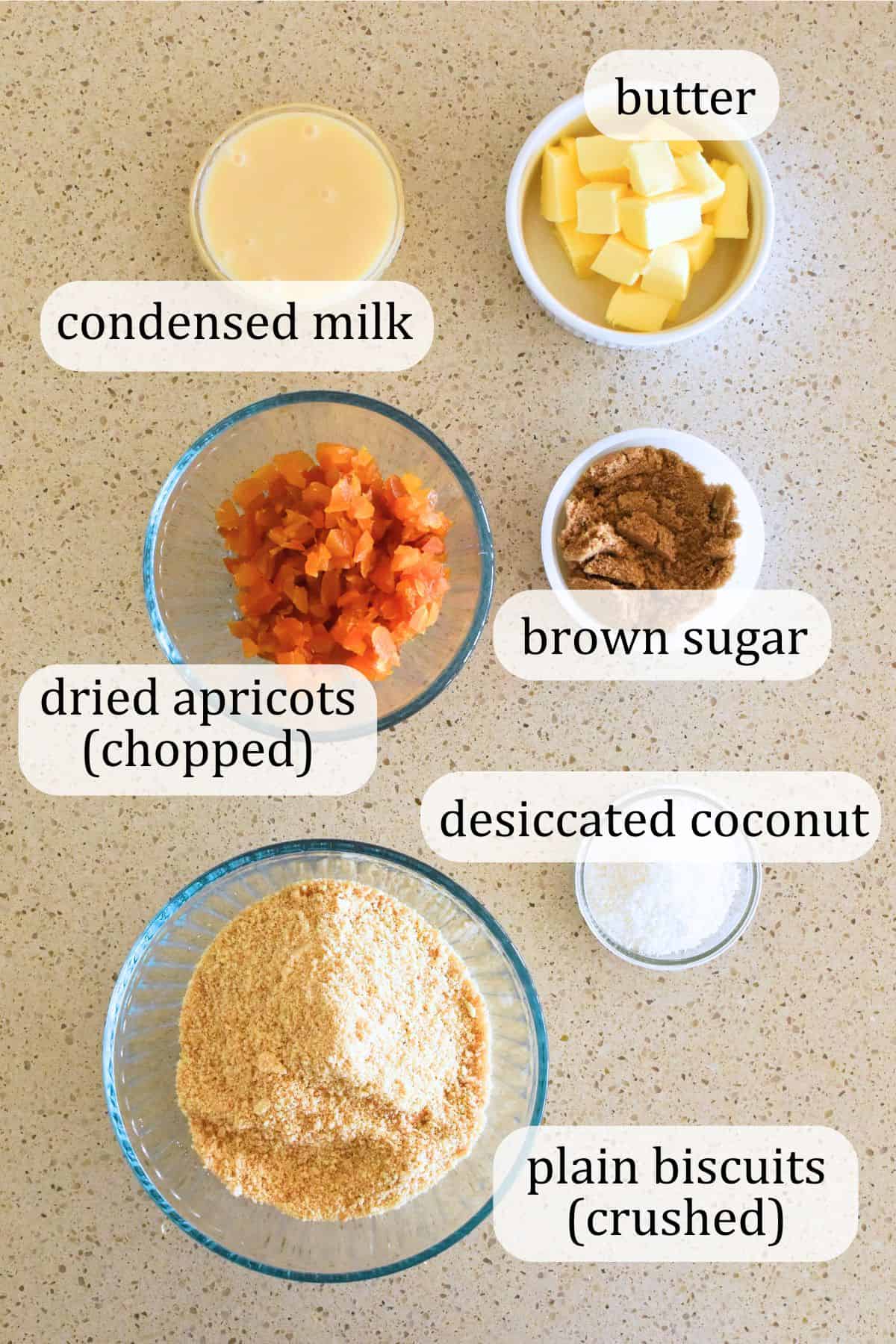 Ingredients for Apricot Slice.