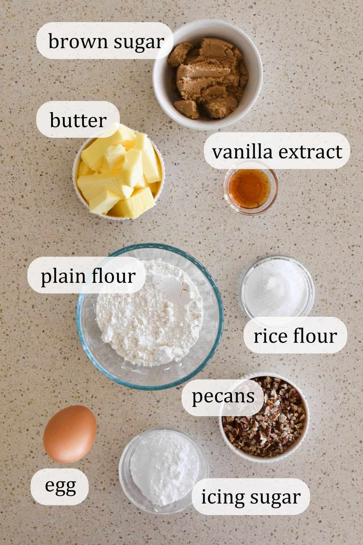 Ingredients for pecan biscuits.