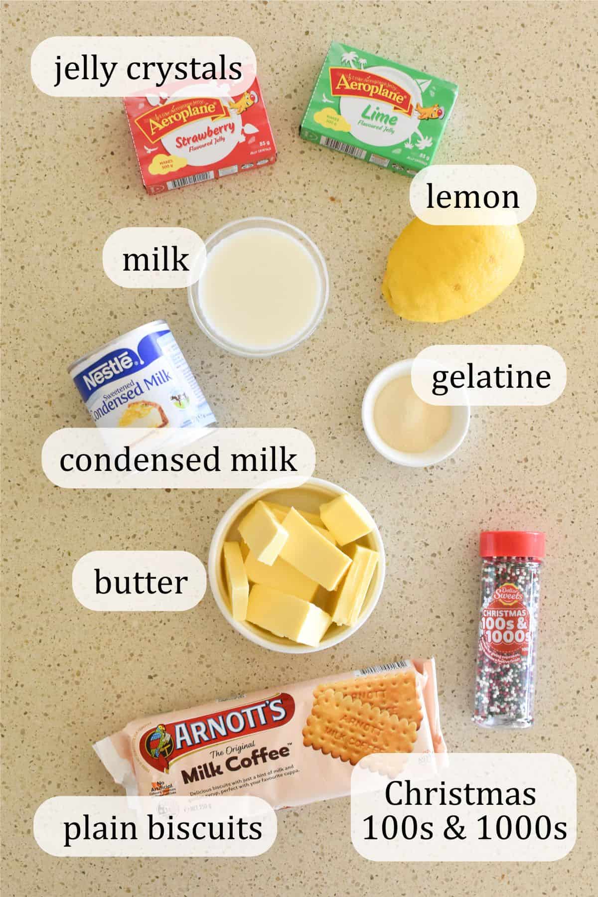 Ingredients for Christmas Jelly Slice.