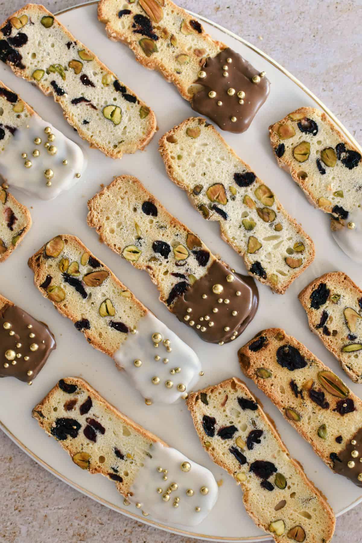 Christmas Biscotti on tray.