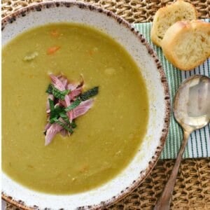 Pea and Ham Soup in bowl.