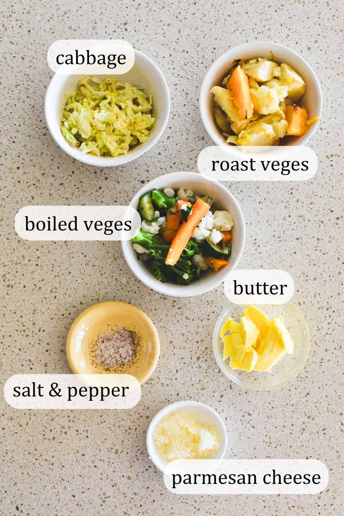 Ingredients for Bubble and squeak.